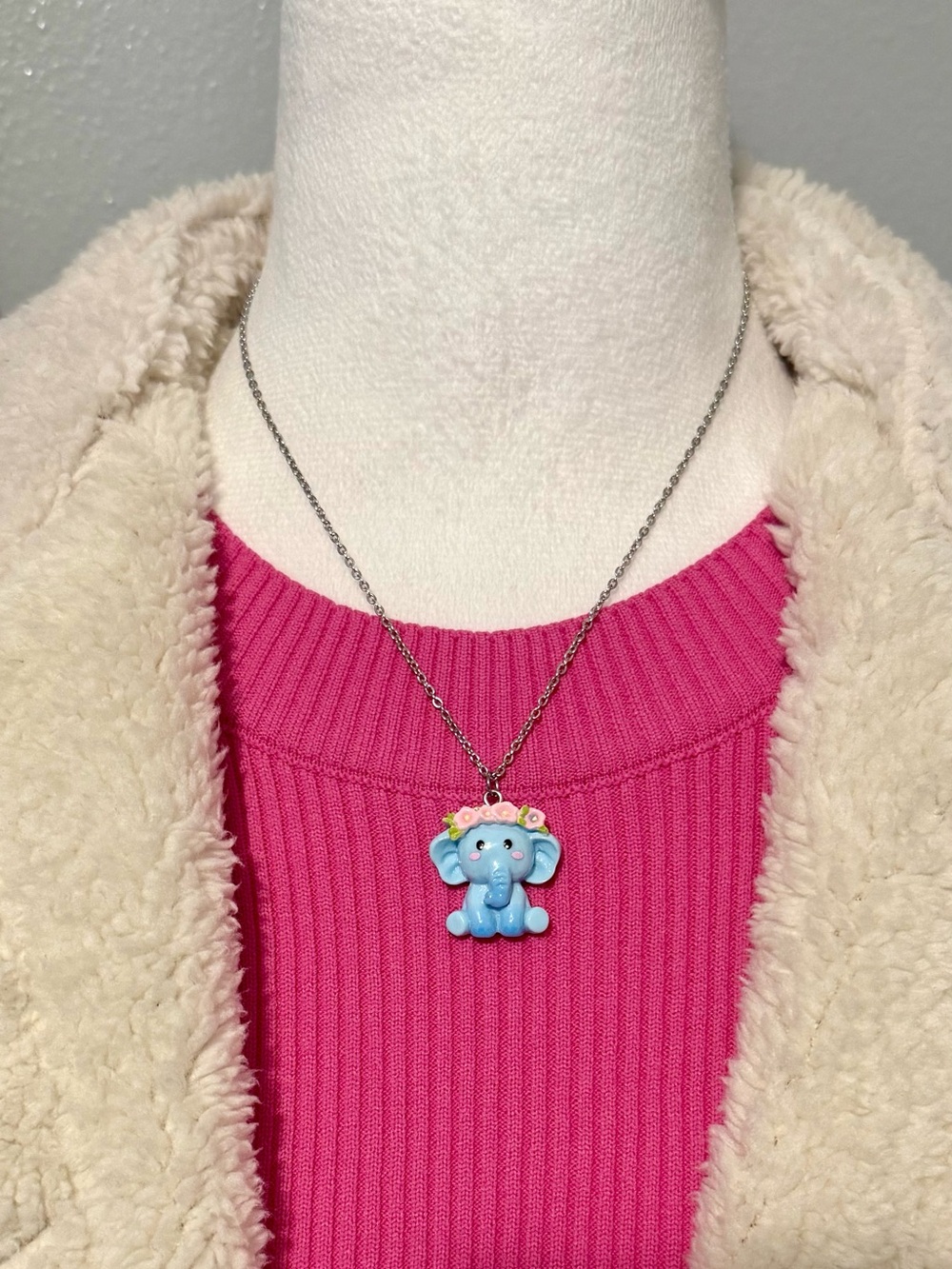 Cute Elephant Charm Necklace Blue Resin Gift Present